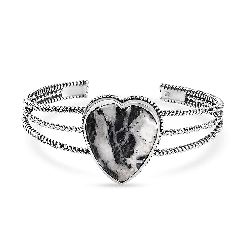 Artisan Crafted White Buffalo 21.40 ctw Heart Shape Cuff Bracelet in Sterling Silver