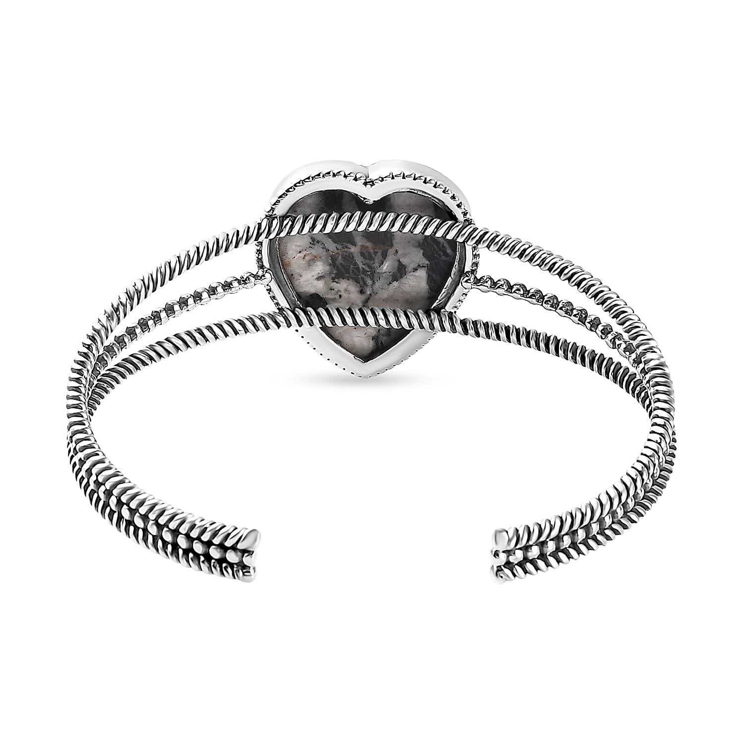 Artisan Crafted White Buffalo 21.40 ctw Heart Shape Cuff Bracelet in Sterling Silver