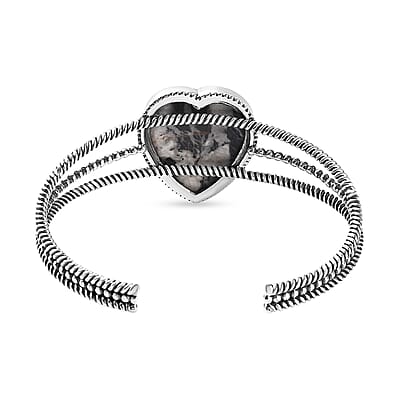 Artisan Crafted White Buffalo 21.40 ctw Heart Shape Cuff Bracelet in Sterling Silver
