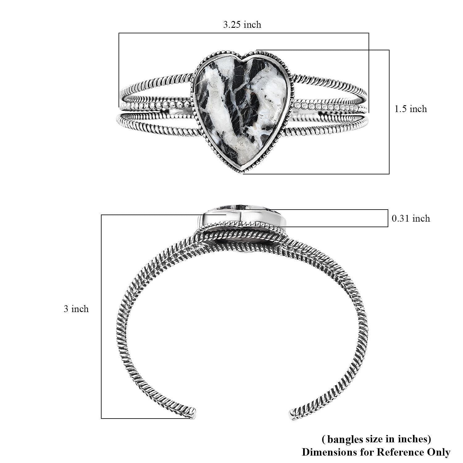 Artisan Crafted White Buffalo 21.40 ctw Heart Shape Cuff Bracelet in Sterling Silver
