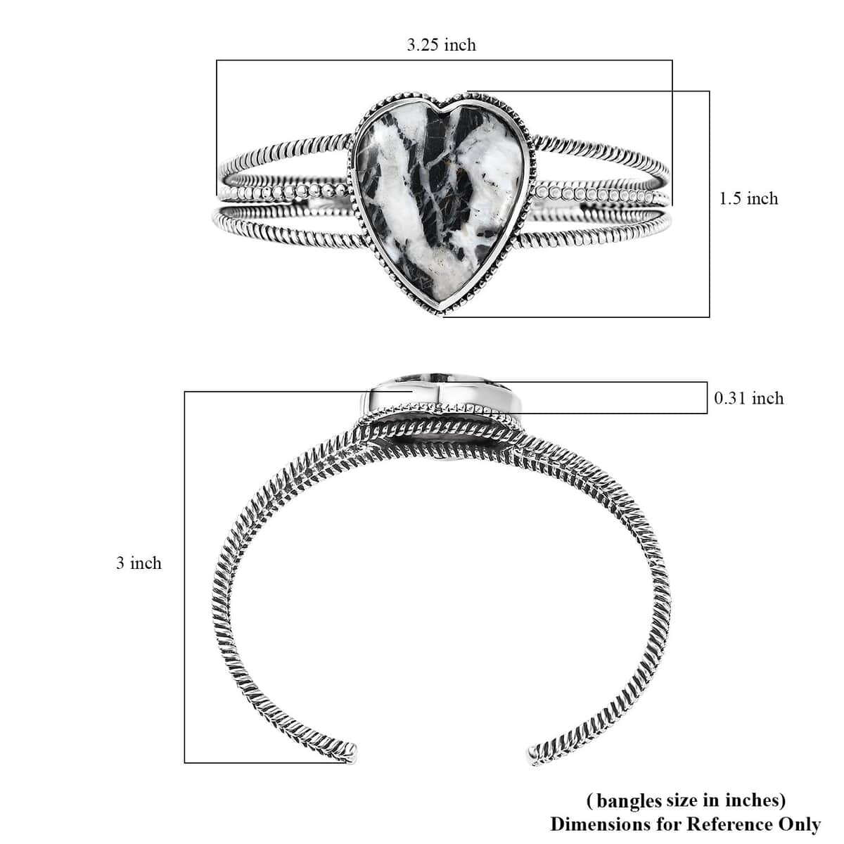 Artisan Crafted White Buffalo Heart Shape Cuff Bracelet in Sterling Silver 21.40 ctw image number 5