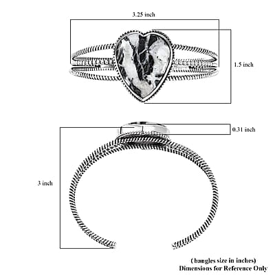 Artisan Crafted White Buffalo 21.40 ctw Heart Shape Cuff Bracelet in Sterling Silver