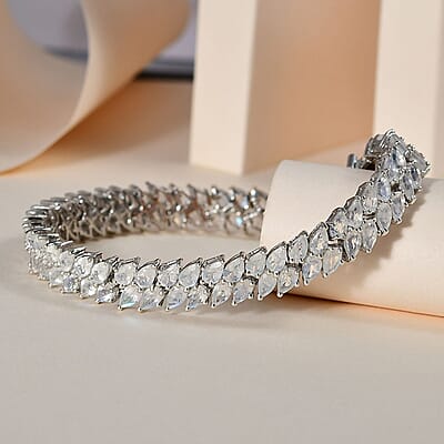 D'Joy Premium Moon Glow Moonstone 2 Row Bracelet in Platinum Over Sterling Silver (7.25 In) 18.40 ctw