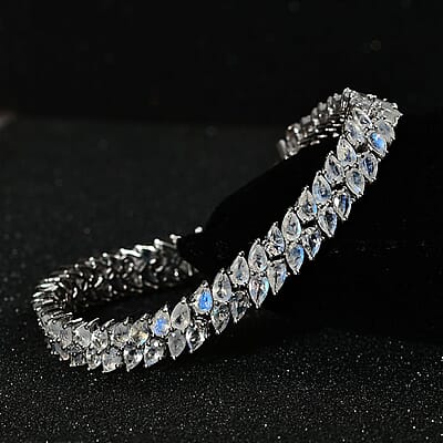 D'Joy Premium Moon Glow Moonstone 2 Row Bracelet in Platinum Over Sterling Silver (7.25 In) 18.40 ctw