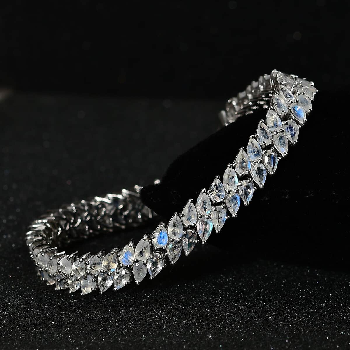 Premium Rainbow Moonstone 2 Row Bracelet in Platinum Over Sterling Silver (7.25 In) 18.40 ctw image number 2