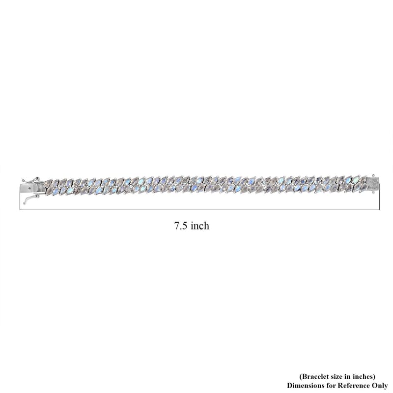 D'Joy Premium Moon Glow Moonstone 2 Row Bracelet in Platinum Over Sterling Silver (7.25 In) 18.40 ctw