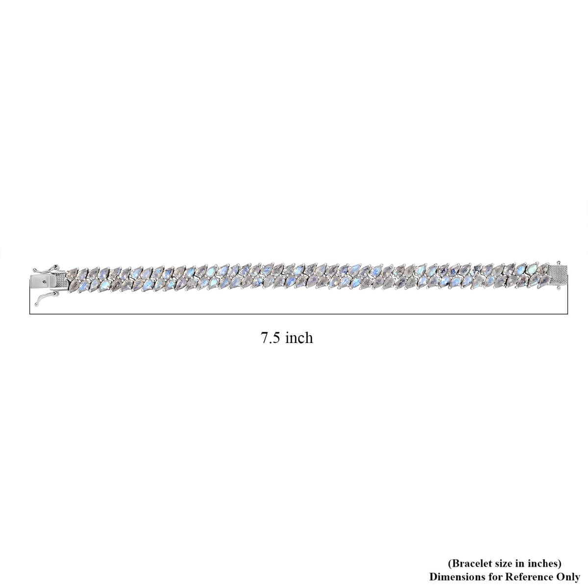 Premium Rainbow Moonstone 2 Row Bracelet in Platinum Over Sterling Silver (7.25 In) 18.40 ctw image number 5