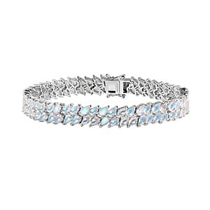Premium Rainbow Moonstone 2 Row Bracelet in Platinum Over Sterling Silver (8.00 In) 19.30 ctw