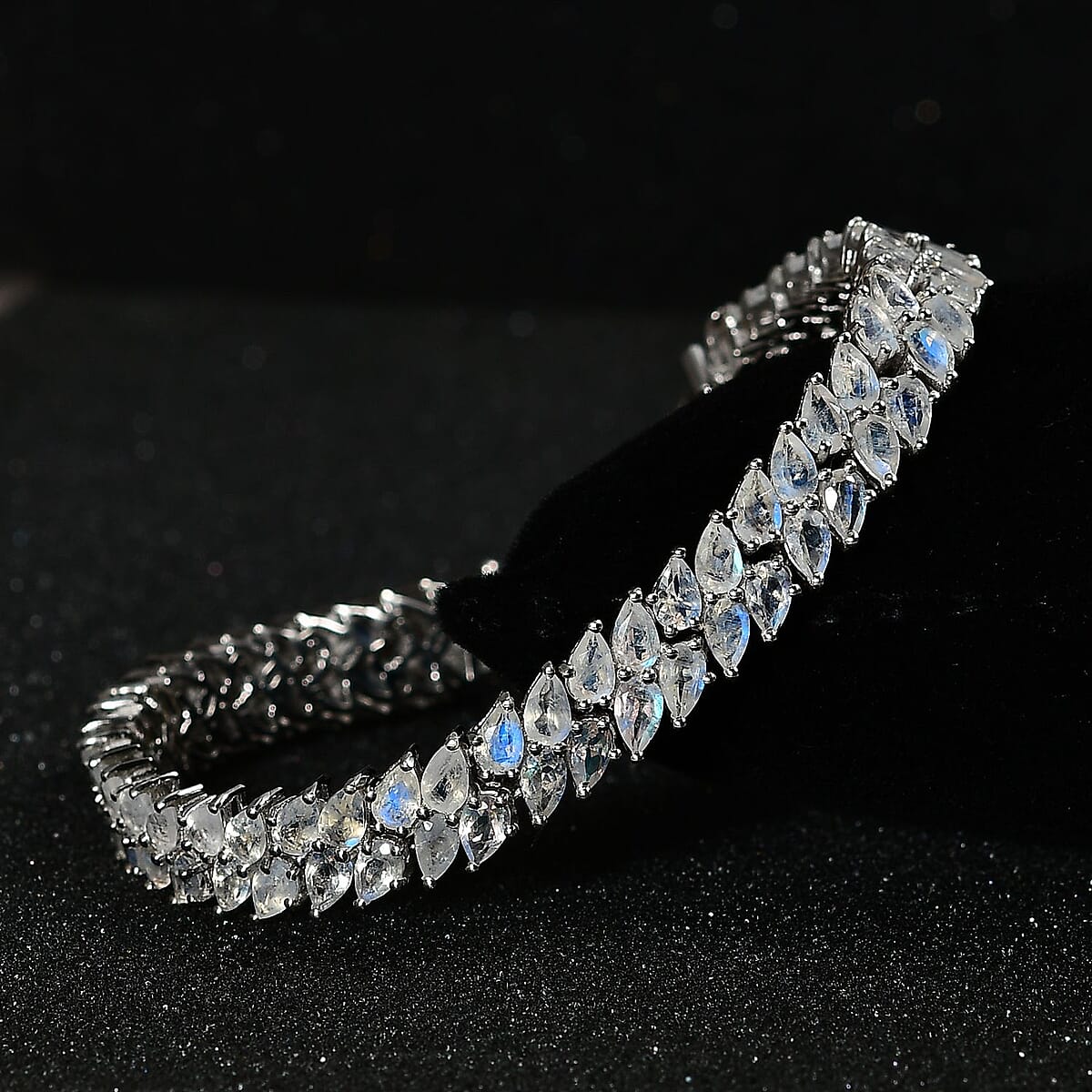 Premium Moon Glow Moonstone 2 Row Bracelet in Platinum Over Sterling Silver (6.50 In) 16.50 ctw image number 2