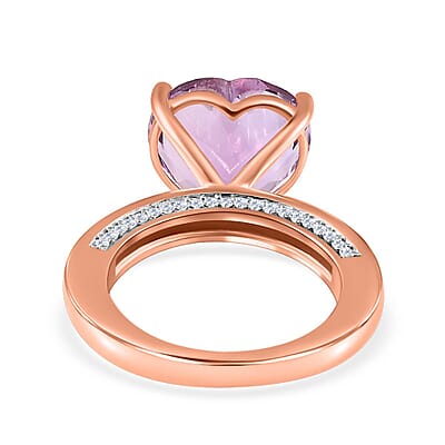 Rose De France Amethyst and Moissanite Heart Ring in Vermeil Rose Gold Over Sterling Silver (Size 10.0) 7.90 ctw
