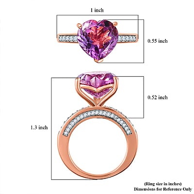 Rose De France Amethyst and Moissanite Heart Ring in Vermeil Rose Gold Over Sterling Silver (Size 10.0) 7.90 ctw