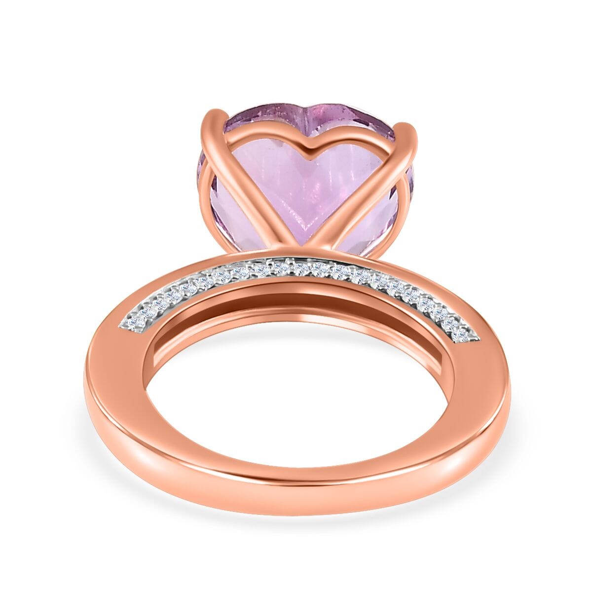 Rose De France Amethyst and Moissanite Heart Ring in Vermeil Rose Gold Over Sterling Silver (Size 8.0) 7.90 ctw image number 4