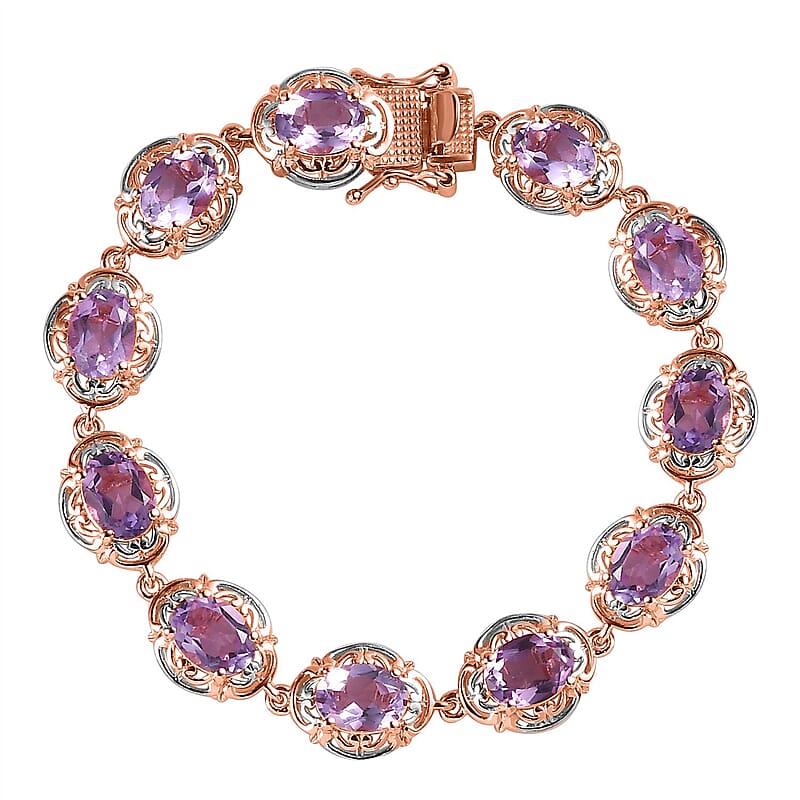 Rose De France Amethyst Bracelet in Platinum and Vermeil Rose Gold Over Sterling Silver (6.50 In) 14.65 ctw