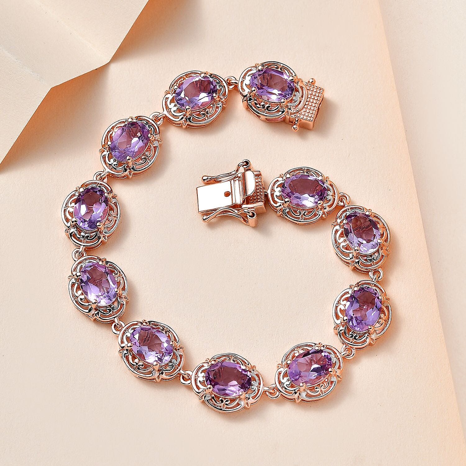 Rose De France Amethyst Bracelet in Platinum and Vermeil Rose Gold Over Sterling Silver (6.50 In) 14.65 ctw