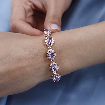 Rose De France Amethyst Bracelet in Platinum and Vermeil Rose Gold Over Sterling Silver (6.50 In) 14.65 ctw