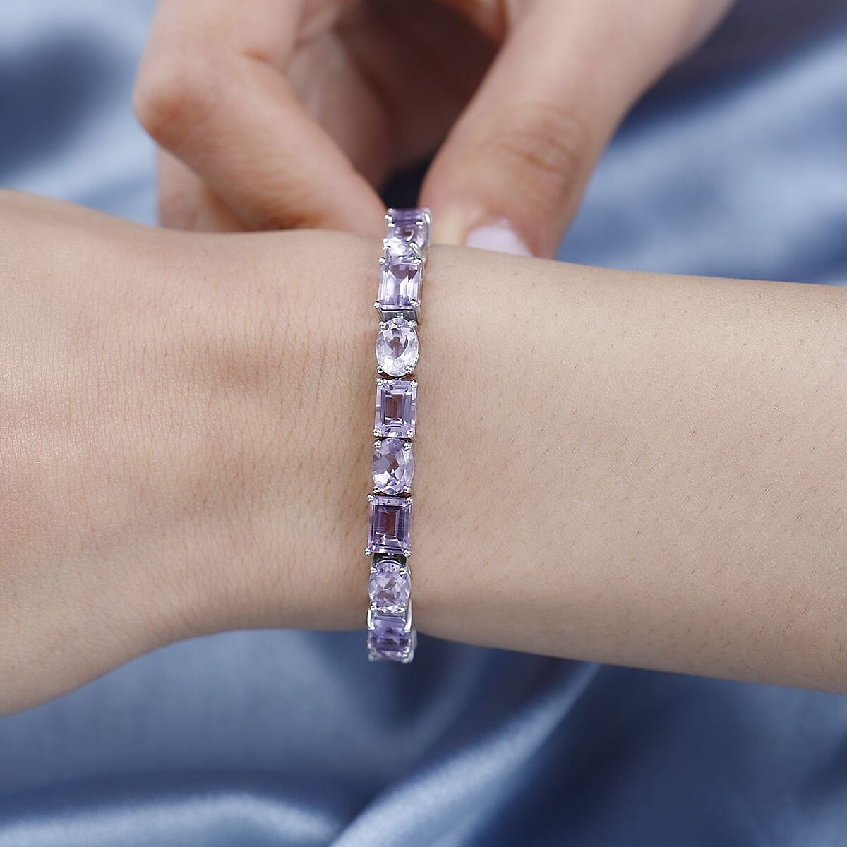 Rose De France Amethyst Tennis Bracelet in Platinum Over Sterling Silver (6.50 In) 19.00 ctw image number 2