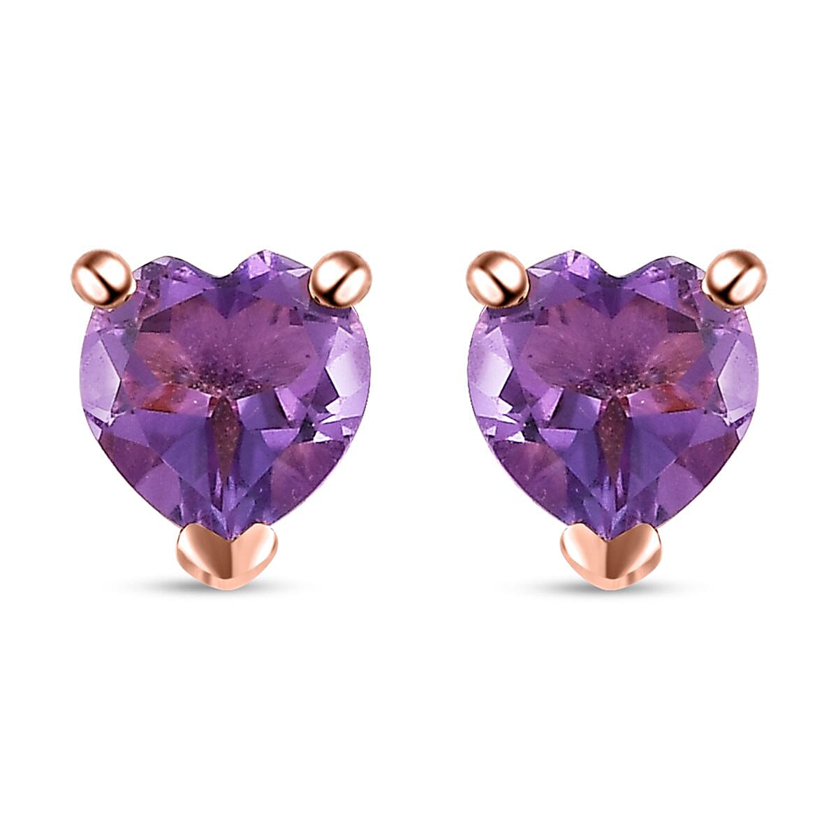 D'Joy Rose De France Amethyst Heart Stud Earrings in Vermeil Rose Gold Over Sterling Silver 1.50 ctw