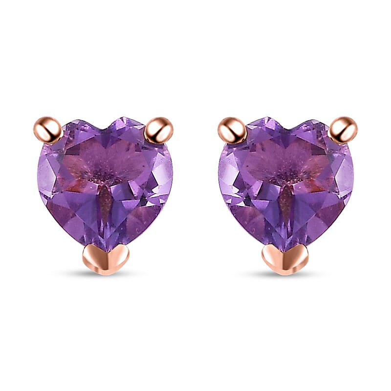 D'Joy Rose De France Amethyst Heart Stud Earrings in Vermeil Rose Gold Over Sterling Silver 1.50 ctw