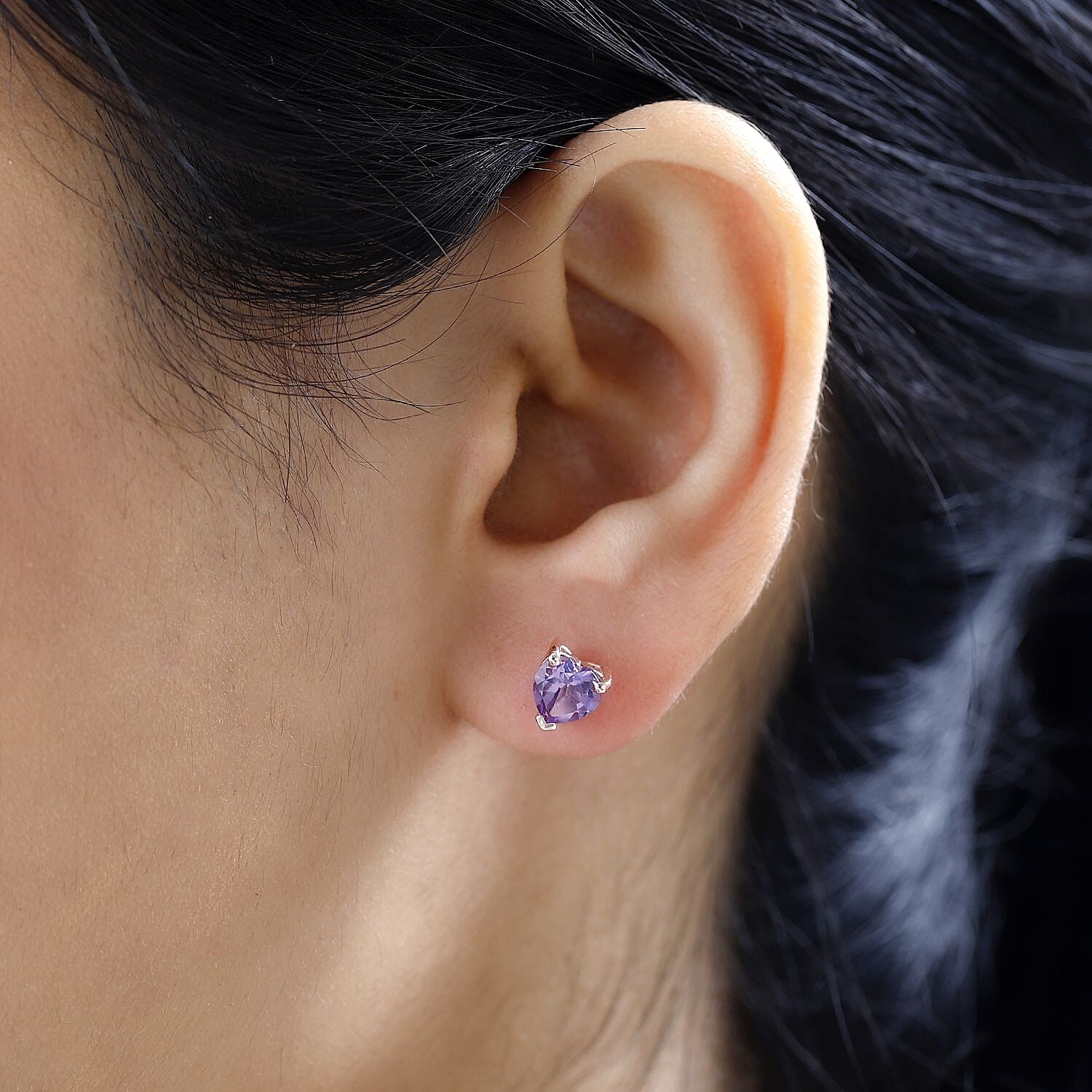 D'Joy Rose De France Amethyst Heart Stud Earrings in Vermeil Rose Gold Over Sterling Silver 1.50 ctw