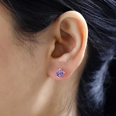 D'Joy Rose De France Amethyst Heart Stud Earrings in Vermeil Rose Gold Over Sterling Silver 1.50 ctw