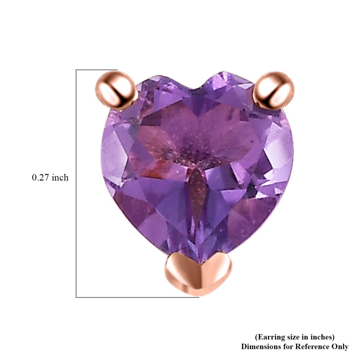 Rose De France Amethyst Heart Stud Earrings in Vermeil Rose Gold Over Sterling Silver 1.50 ctw image number 4