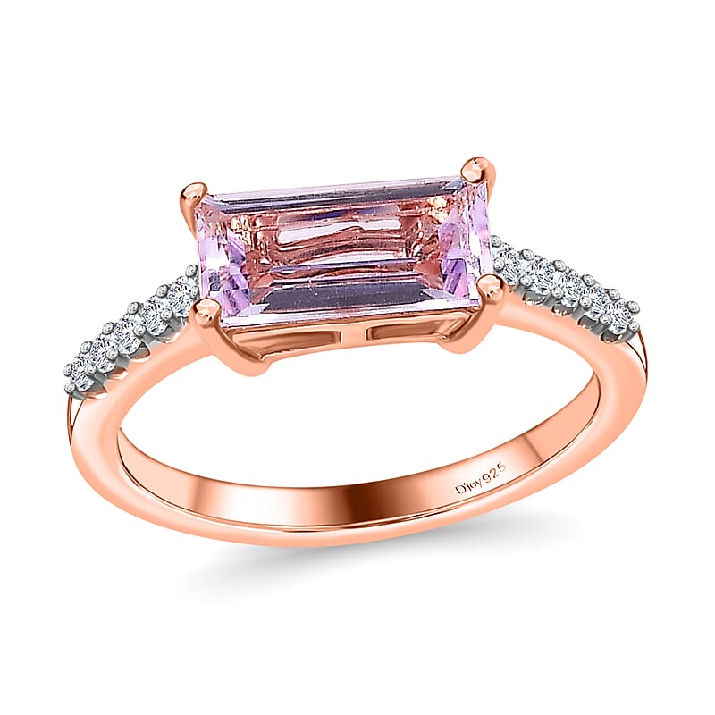 Rose De France Amethyst and Moissanite Ring in Vermeil Rose Gold Over Sterling Silver (Size 10.0) 1.50 ctw