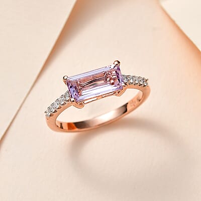 Rose De France Amethyst and Moissanite Ring in Vermeil Rose Gold Over Sterling Silver (Size 10.0) 1.50 ctw