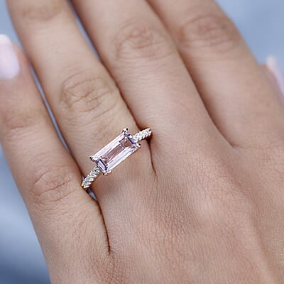 Rose De France Amethyst and Moissanite Ring in Vermeil Rose Gold Over Sterling Silver (Size 10.0) 1.50 ctw