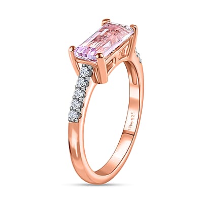 Rose De France Amethyst and Moissanite Ring in Vermeil Rose Gold Over Sterling Silver (Size 10.0) 1.50 ctw
