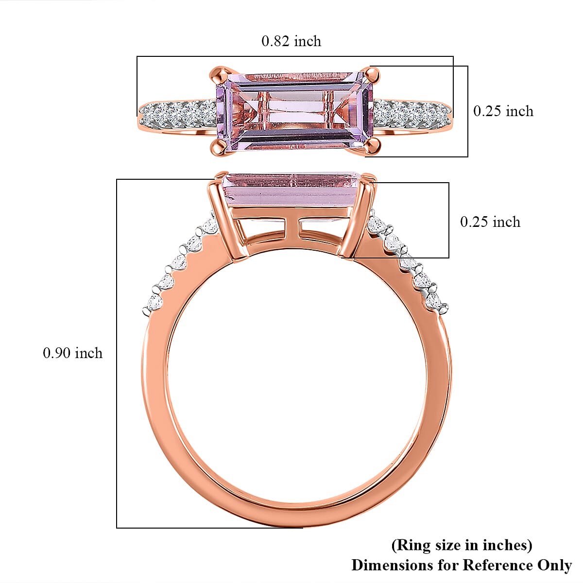Rose De France Amethyst and Moissanite Ring in Vermeil Rose Gold Over Sterling Silver (Size 10.0) 1.50 ctw