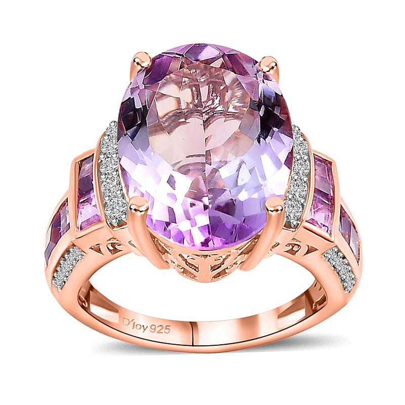 Rose De France Amethyst and Multi Gemstone Ring in Vermeil Rose Gold Over Sterling Silver (Size 6.0) 10.60 ctw
