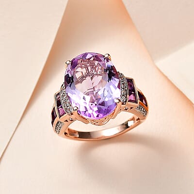 Rose De France Amethyst and Multi Gemstone Ring in Vermeil Rose Gold Over Sterling Silver (Size 6.0) 10.60 ctw