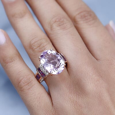 Rose De France Amethyst and Multi Gemstone Ring in Vermeil Rose Gold Over Sterling Silver (Size 6.0) 10.60 ctw