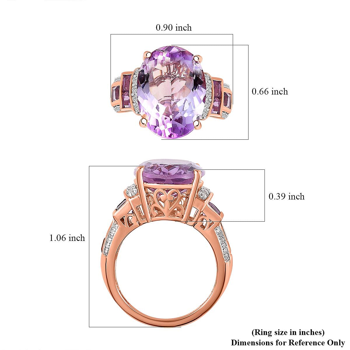 Rose De France Amethyst and Multi Gemstone Ring in Vermeil Rose Gold Over Sterling Silver (Size 6.0) 10.60 ctw