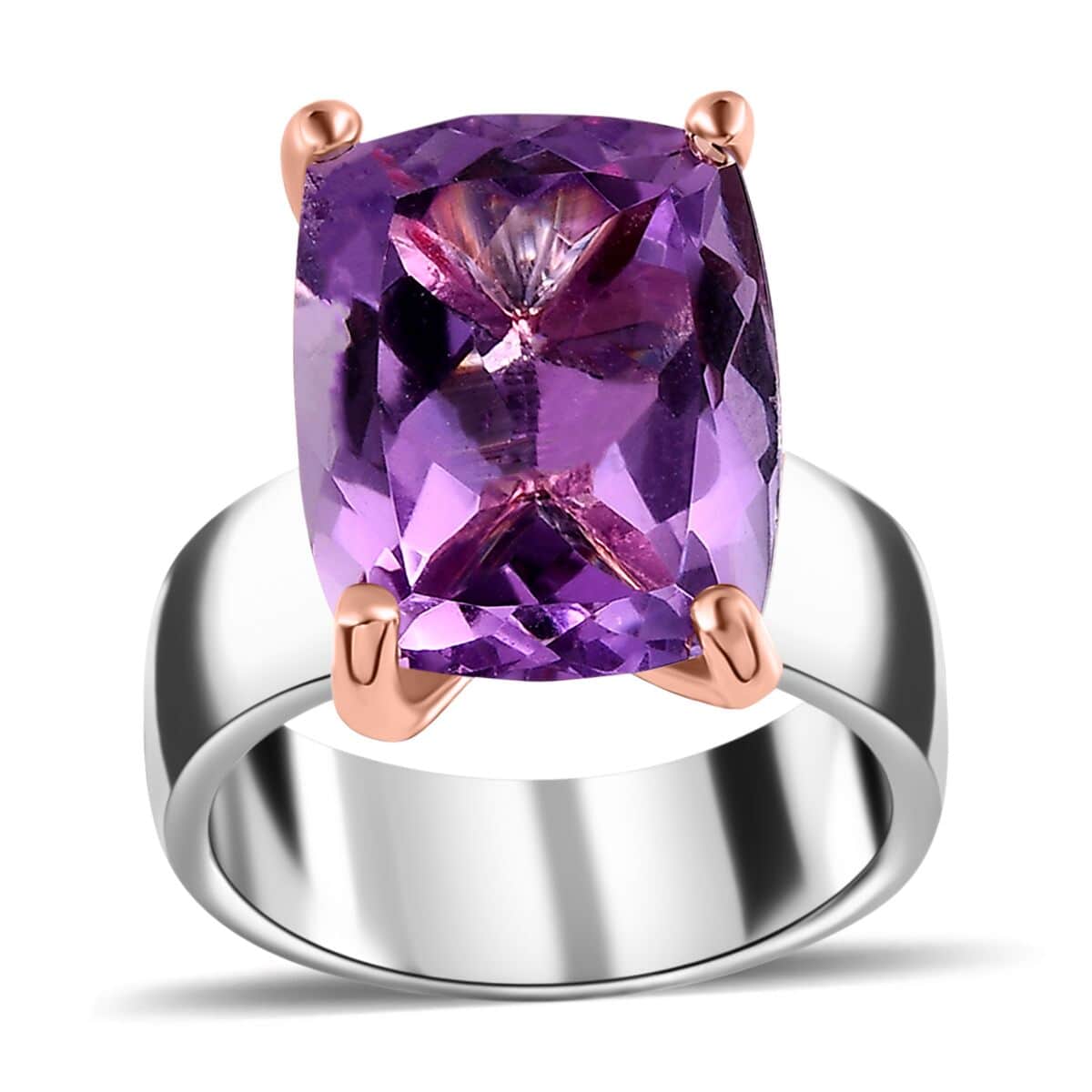 Rose De France Amethyst Solitaire Ring in Vermeil Rose Gold and Platinum Over Sterling Silver (Size 10.0) 10.00 ctw image number 0