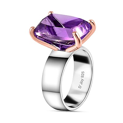 Rose De France Amethyst 10.00 ctw Solitaire Ring in Vermeil Rose Gold and Platinum Over Sterling Silver (Size 10.0)