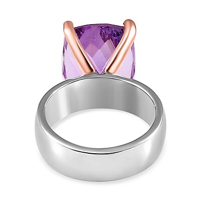 Rose De France Amethyst 10.00 ctw Solitaire Ring in Vermeil Rose Gold and Platinum Over Sterling Silver (Size 10.0)
