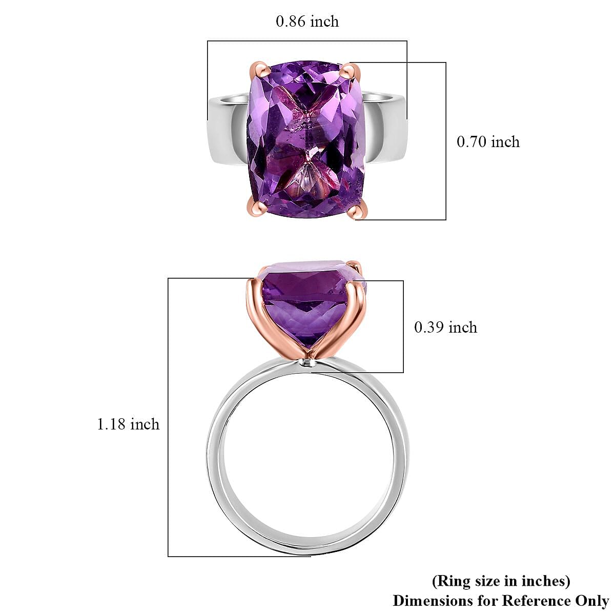 Rose De France Amethyst 10.00 ctw Solitaire Ring in Vermeil Rose Gold and Platinum Over Sterling Silver (Size 10.0)