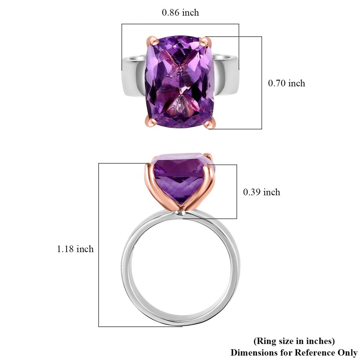 Rose De France Amethyst Solitaire Ring in Vermeil Rose Gold and Platinum Over Sterling Silver (Size 10.0) 10.00 ctw image number 5