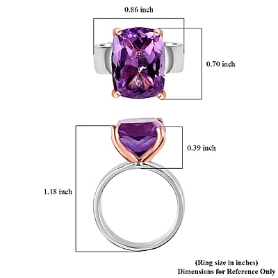 Rose De France Amethyst 10.00 ctw Solitaire Ring in Vermeil Rose Gold and Platinum Over Sterling Silver (Size 10.0)