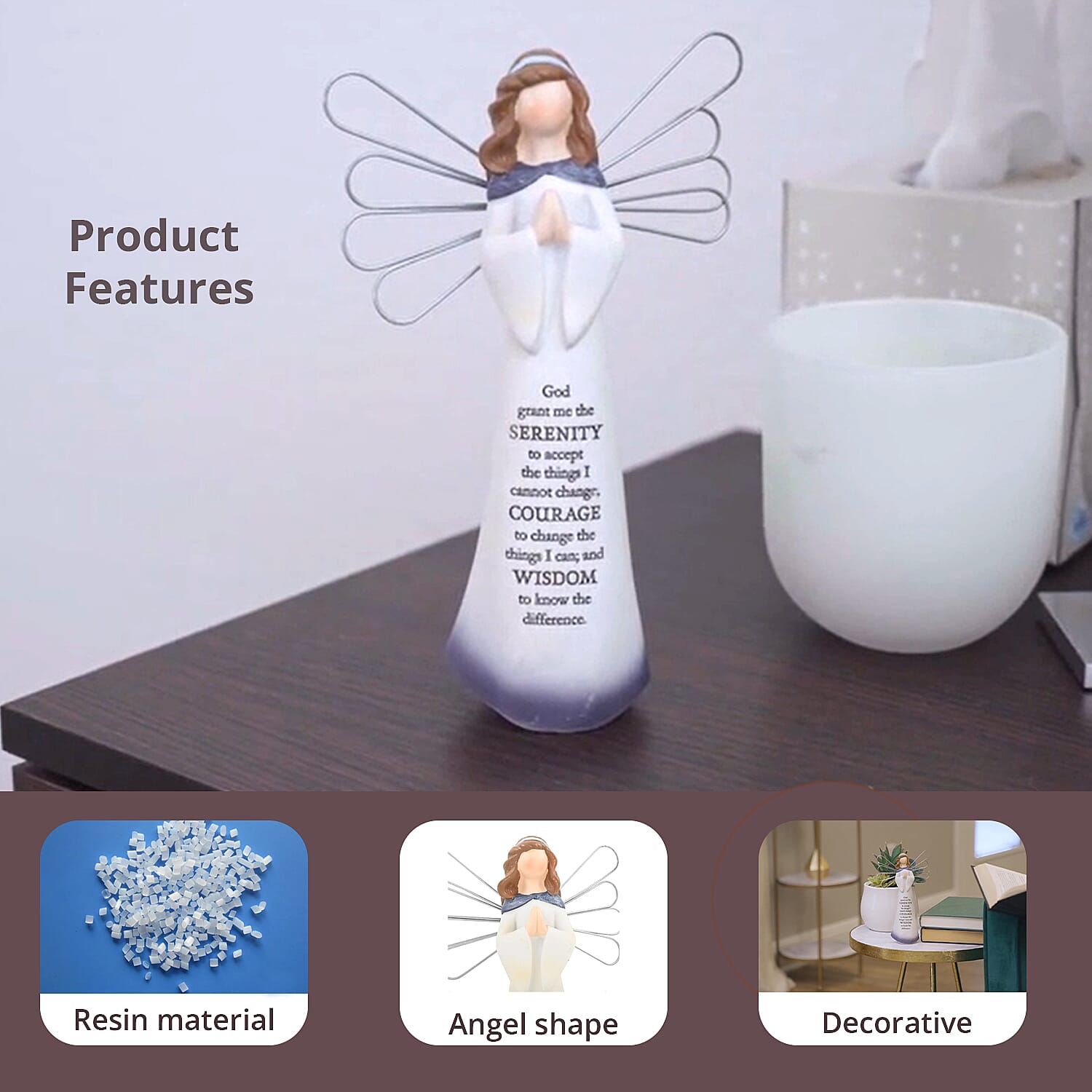 Dickson's Resin Angel Figurine For Gifts Home Decoration, Praying Angel Statue, Decorative Figurines For Home, Office, Tabletop, Kitchen -Serenity Prayer 7.75