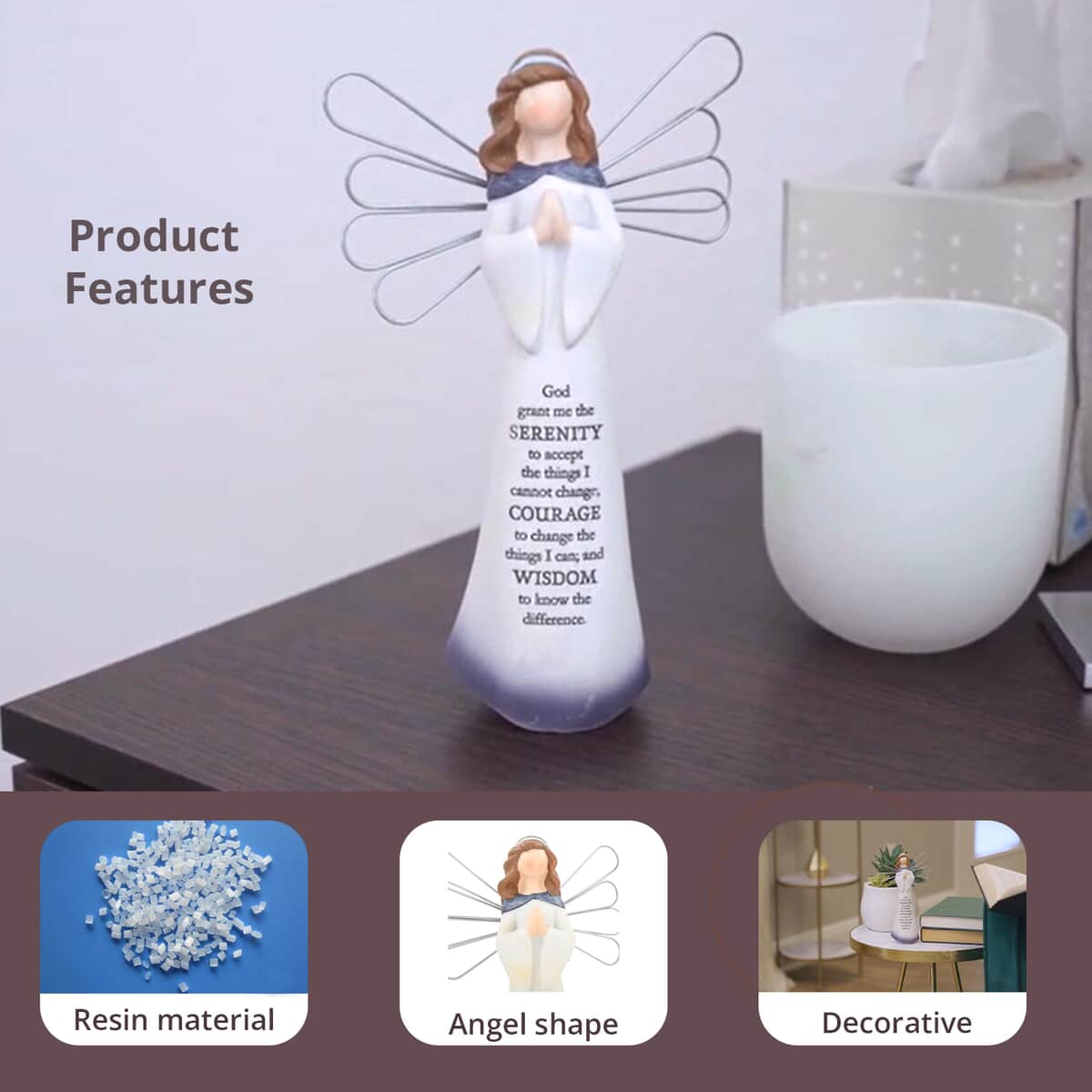 Dickson's Resin Angel Figurine For Gifts Home Decoration, Praying Angel Statue, Decorative Figurines For Home, Office, Tabletop, Kitchen -Serenity Prayer 7.75 image number 1