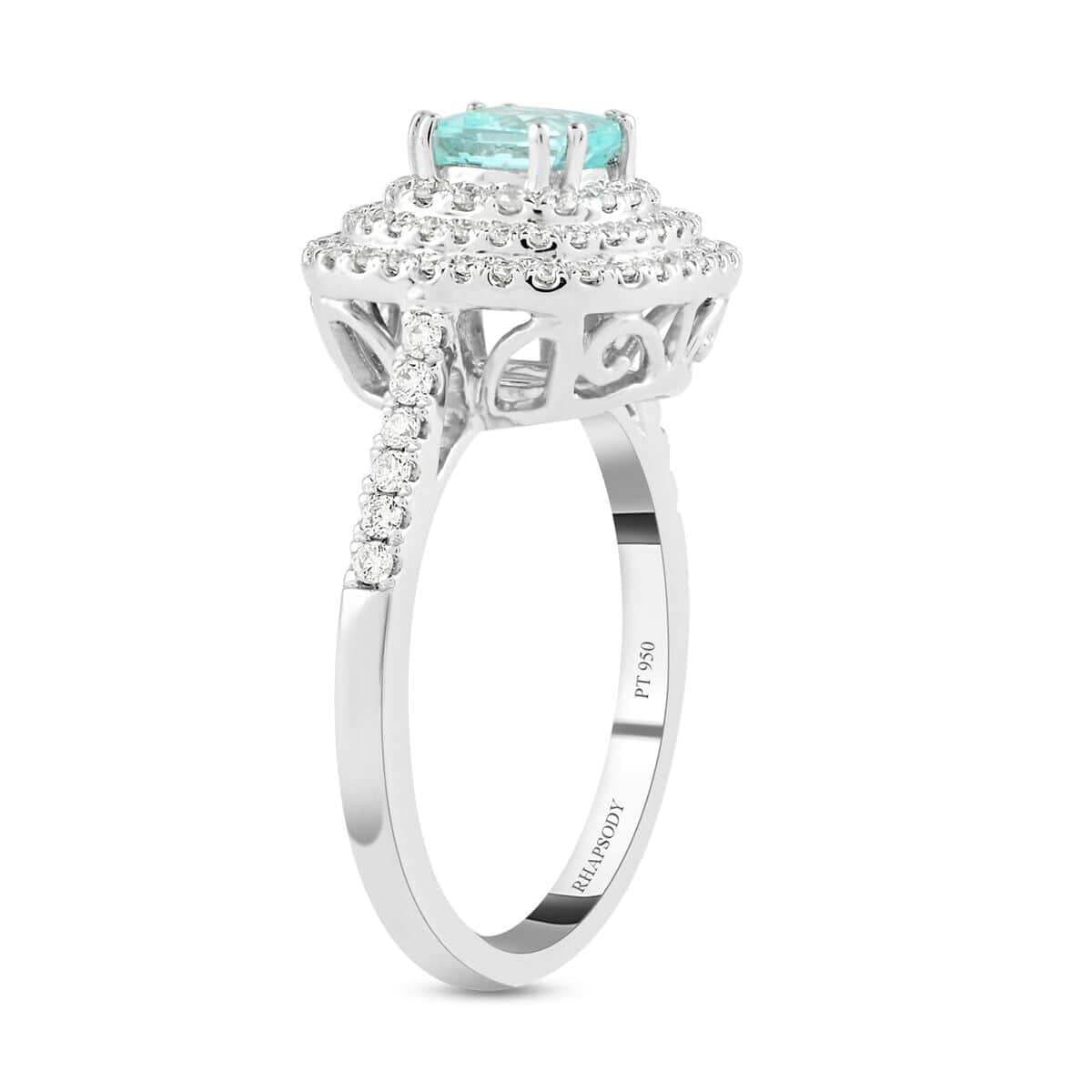 Certified & Appraised Rhapsody 950 Platinum AAAA Paraiba Tourmaline and E-F VS Diamond Double Halo Ring (Size 7.5) 6.80 Grams 1.35 ctw image number 3