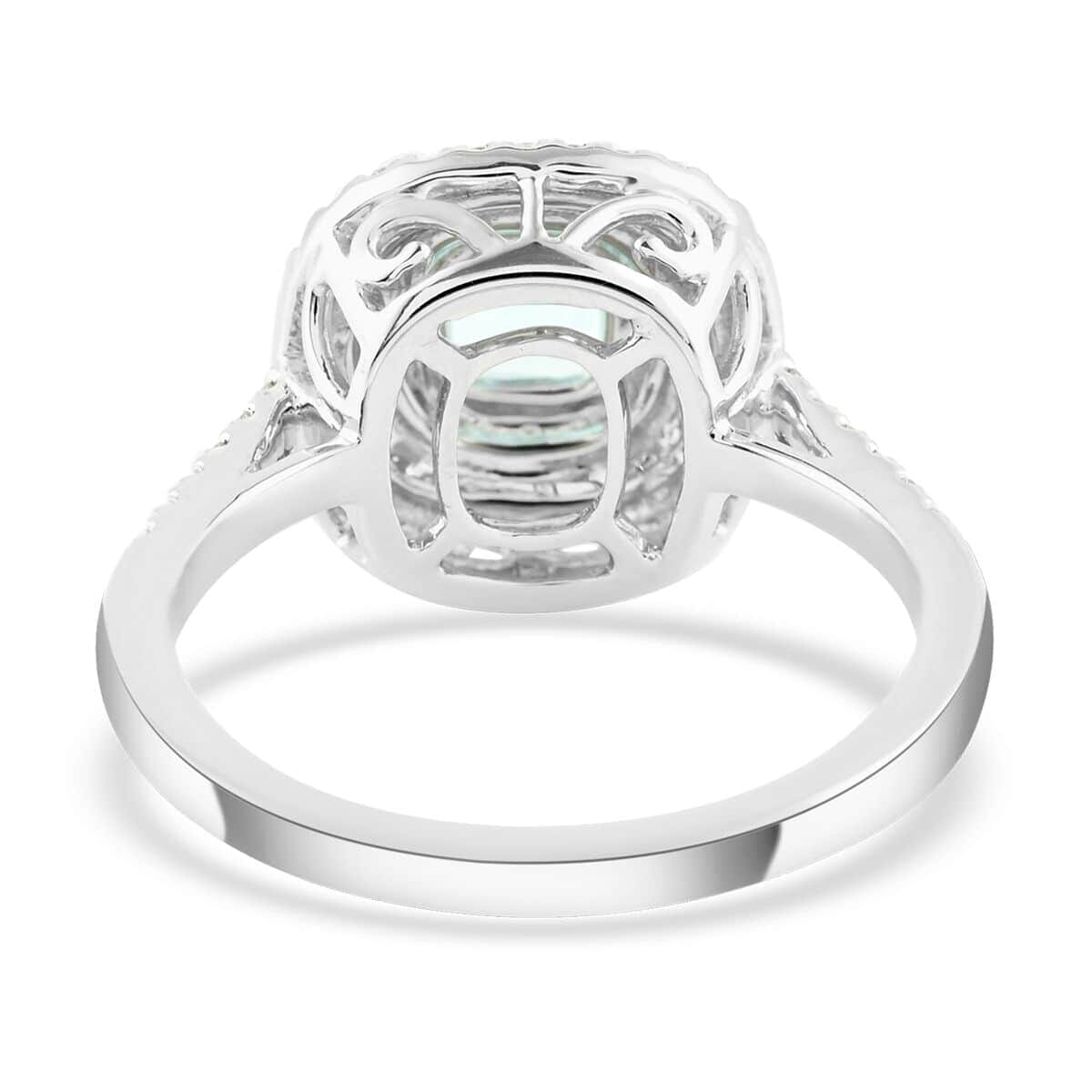 Certified & Appraised Rhapsody 950 Platinum AAAA Paraiba Tourmaline and E-F VS Diamond Double Halo Ring (Size 7.5) 6.80 Grams 1.35 ctw image number 4