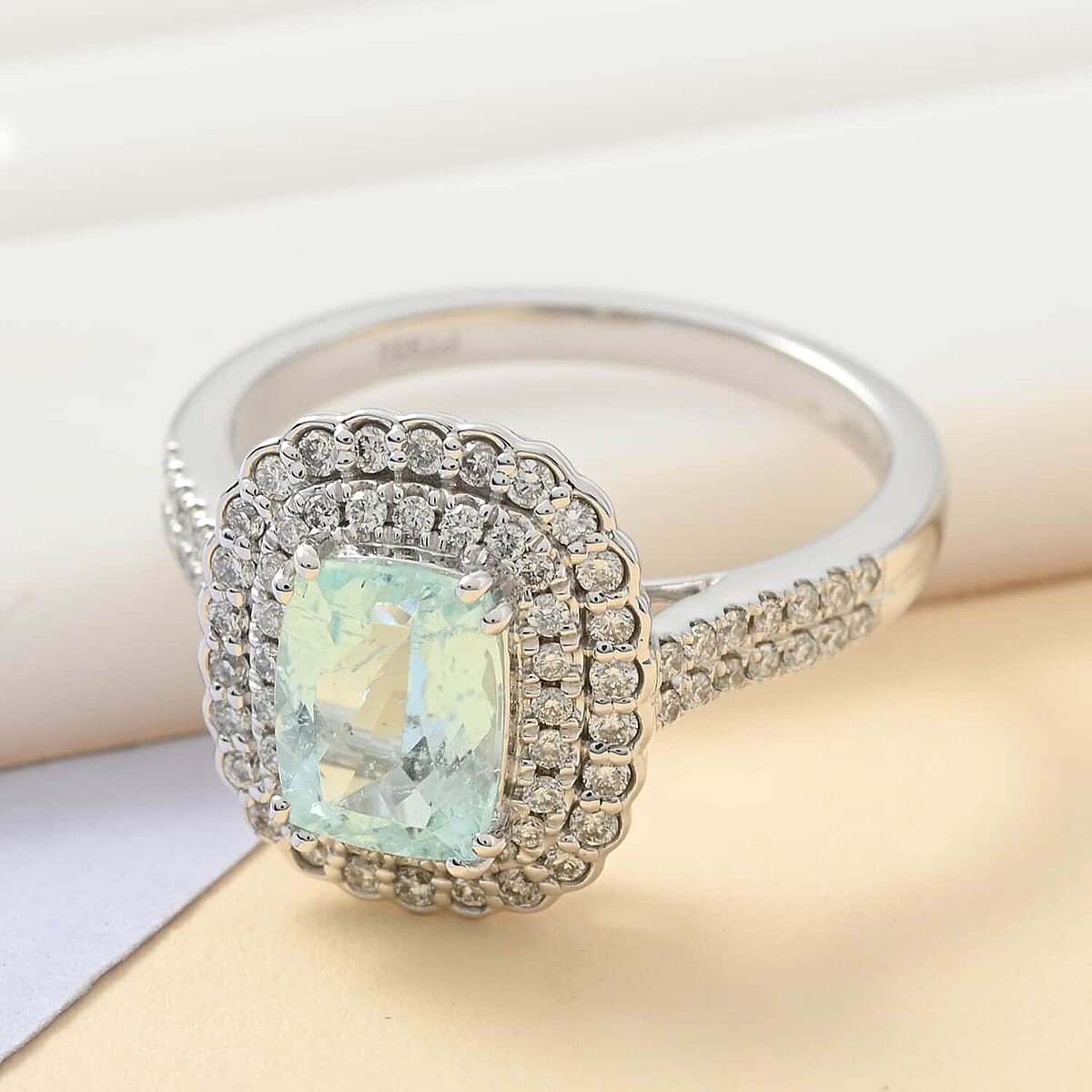 Certified & Appraised Rhapsody 950 Platinum AAAA Paraiba Tourmaline and E-F VS Diamond Ring (Size 8.0) 7.35 Grams 1.90 ctw image number 1