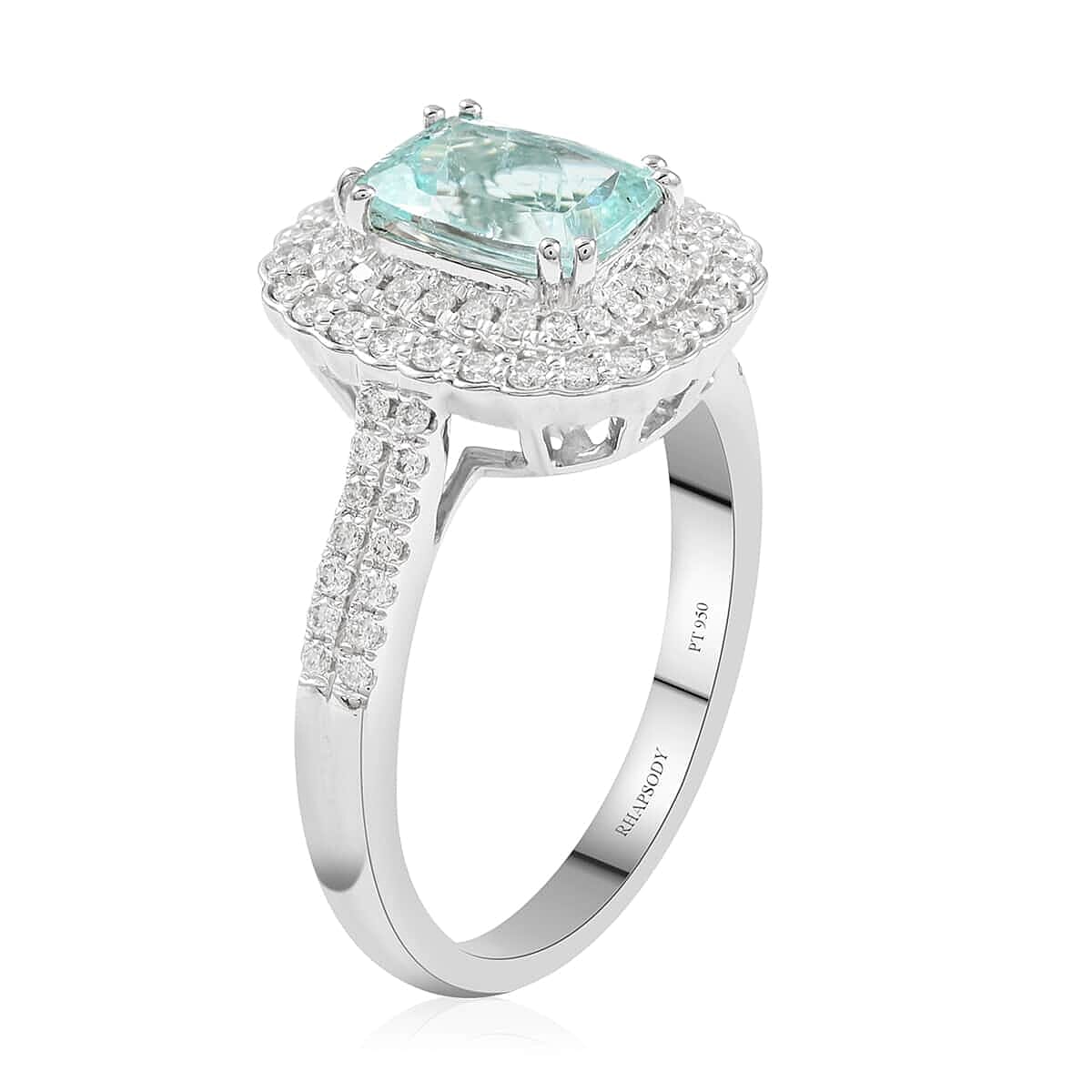 Certified & Appraised Rhapsody 950 Platinum AAAA Paraiba Tourmaline and E-F VS Diamond Ring (Size 8.0) 7.35 Grams 1.90 ctw image number 3