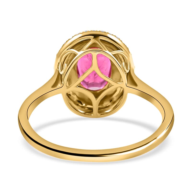 Certified & Appraised Iliana AAA Ouro Fino Rubellite and G-H SI Diamond 1.60 ctw Double Halo Ring in 18K Yellow Gold (Size 7.5)