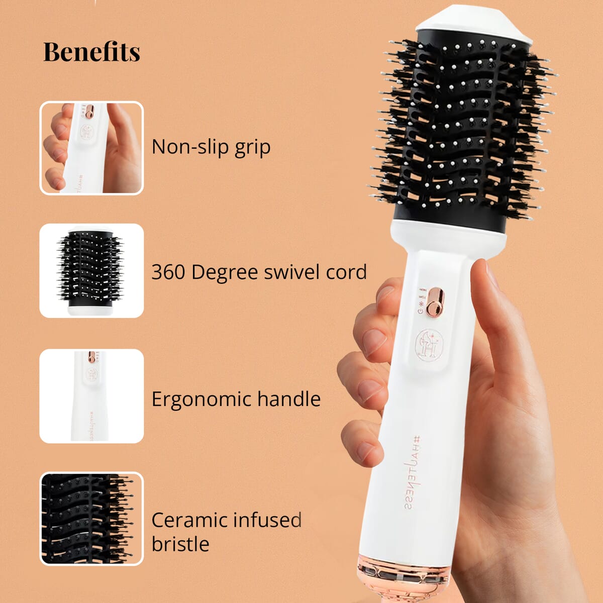 Hauteness 4inONE Blowout Brush Hair Dryer, 4 in 1 1000 Watt Electric 4 Modes Multi Hair Styler Blowout Brush Hair Dryer - Pearlescent White image number 2