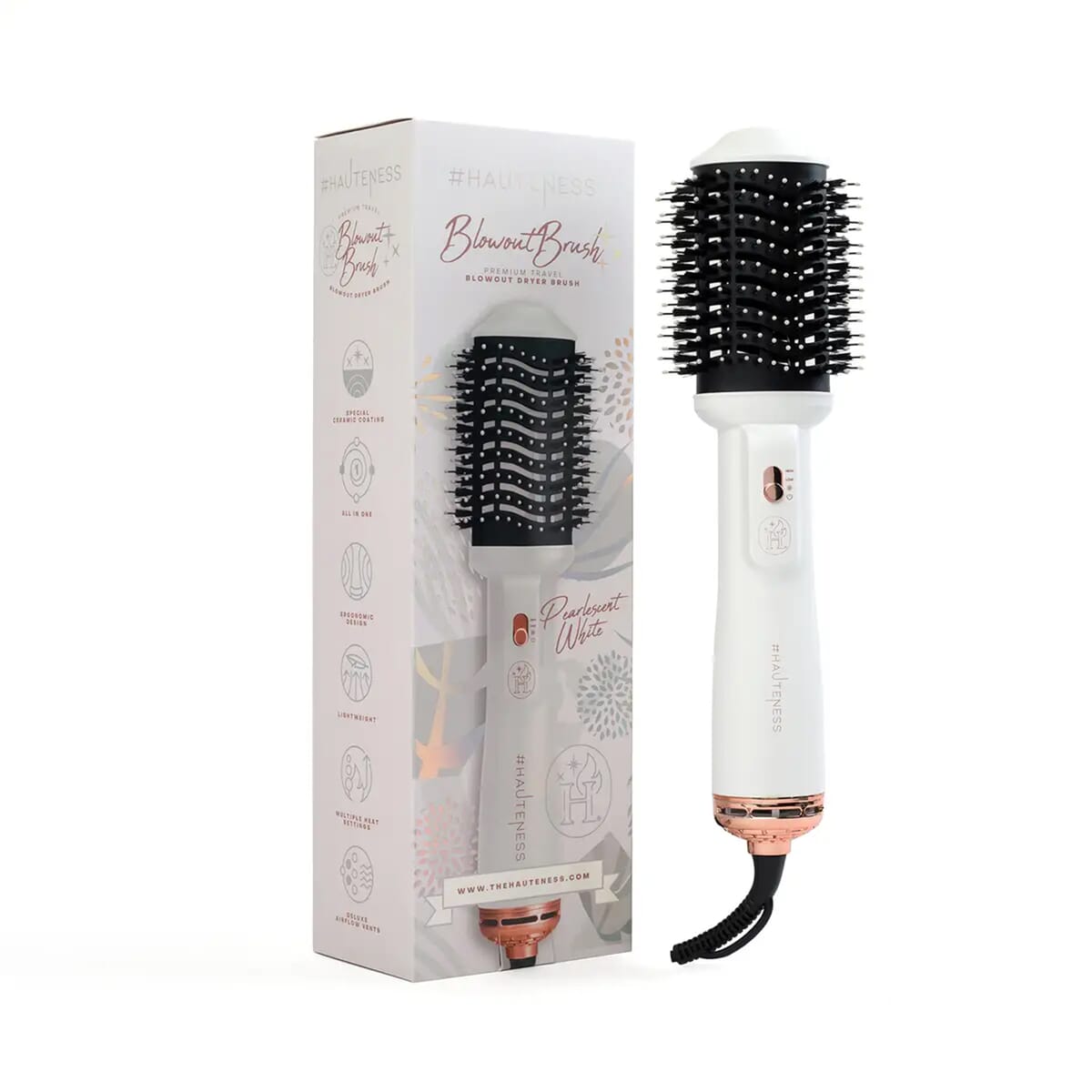 Hauteness 4inONE Blowout Brush Hair Dryer, 4 in 1 1000 Watt Electric 4 Modes Multi Hair Styler Blowout Brush Hair Dryer - Pearlescent White image number 5