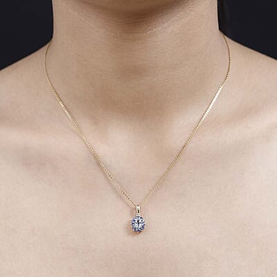 Luxoro 10K Yellow Gold AAA Santa Maria Aquamarine and Ceylon Blue Sapphire Sunburst Pendant 0.75 ctw